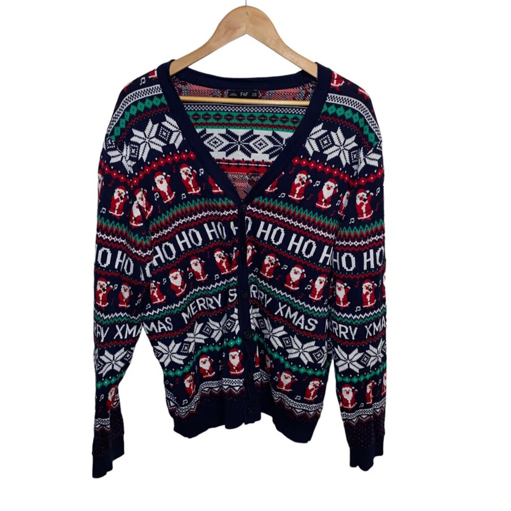 F&F 3XL Ho Ho Ho Santa Cardigan
